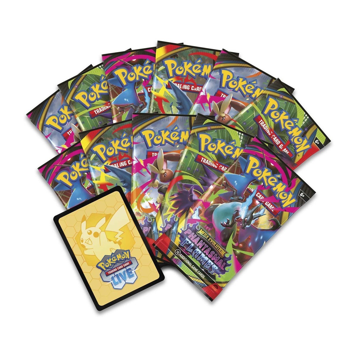 Pokémon TCG Mega Evolution—Phantasmal Flames Pokémon Center Elite Trainer Box packaging with Charcadet promo card artwork
