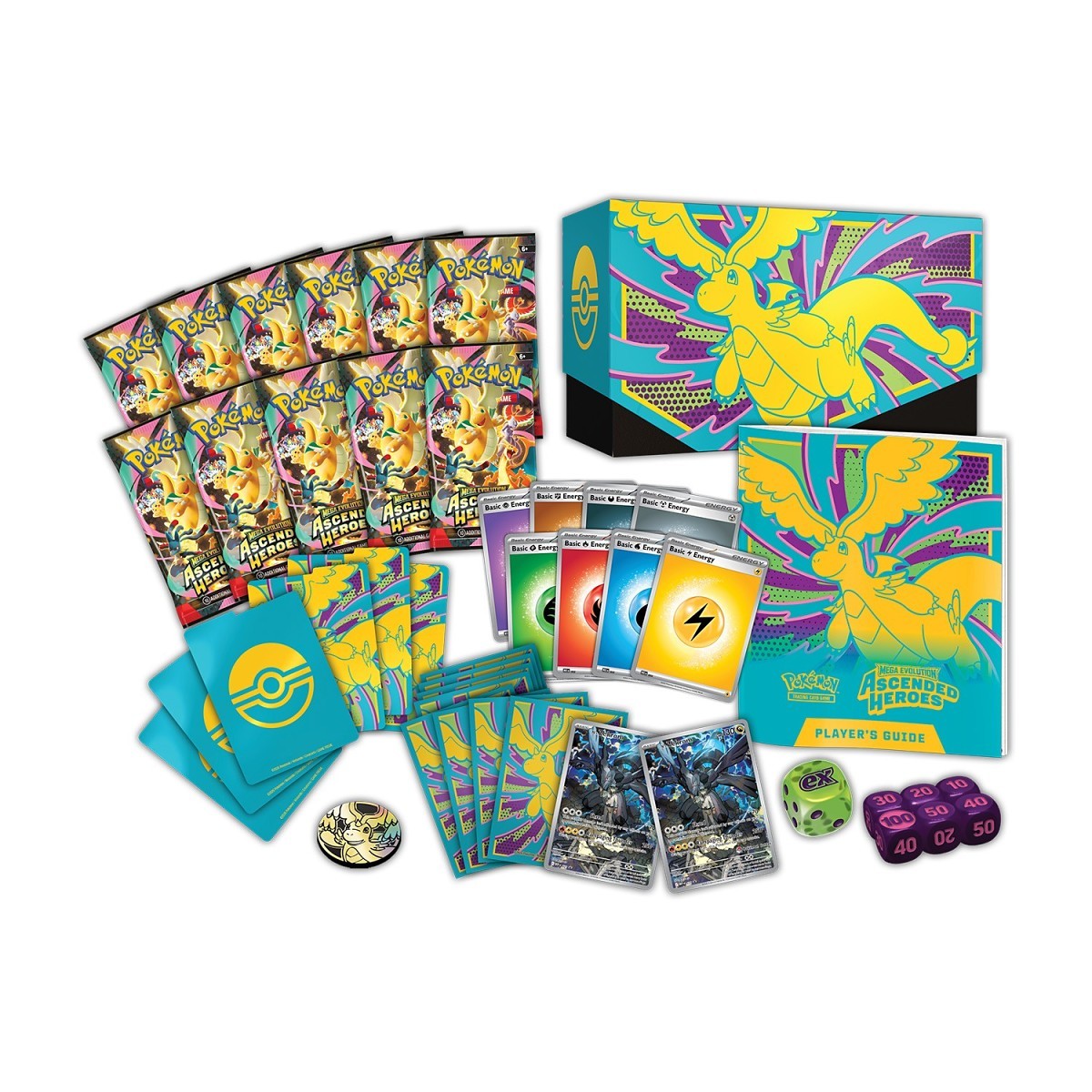 Pokémon TCG Mega Evolution—Ascended Heroes Pokémon Center Elite Trainer Box packaging with N's Zekrom promo card artwork