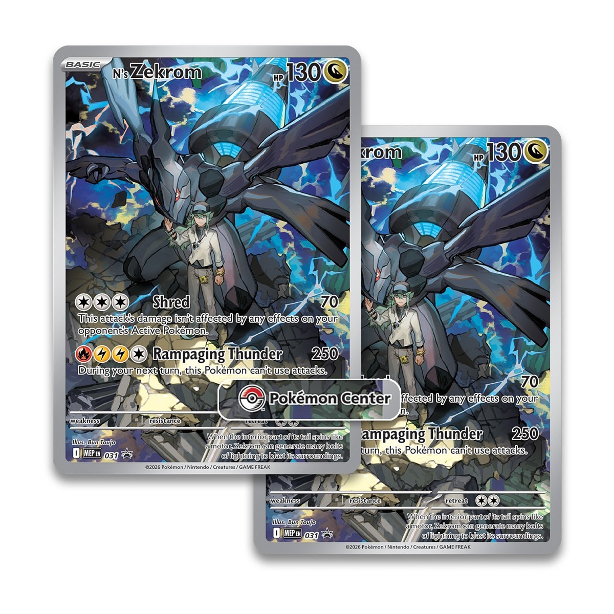 Pokémon TCG Mega Evolution—Ascended Heroes Pokémon Center Elite Trainer Box packaging with N's Zekrom promo card artwork