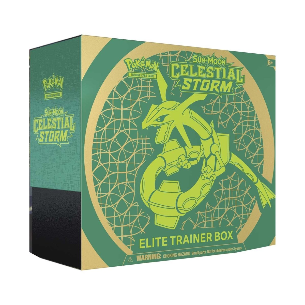 okémon TCG Sun & Moon—Celestial Storm Elite Trainer Box packaging featuring Rayquaza artwork