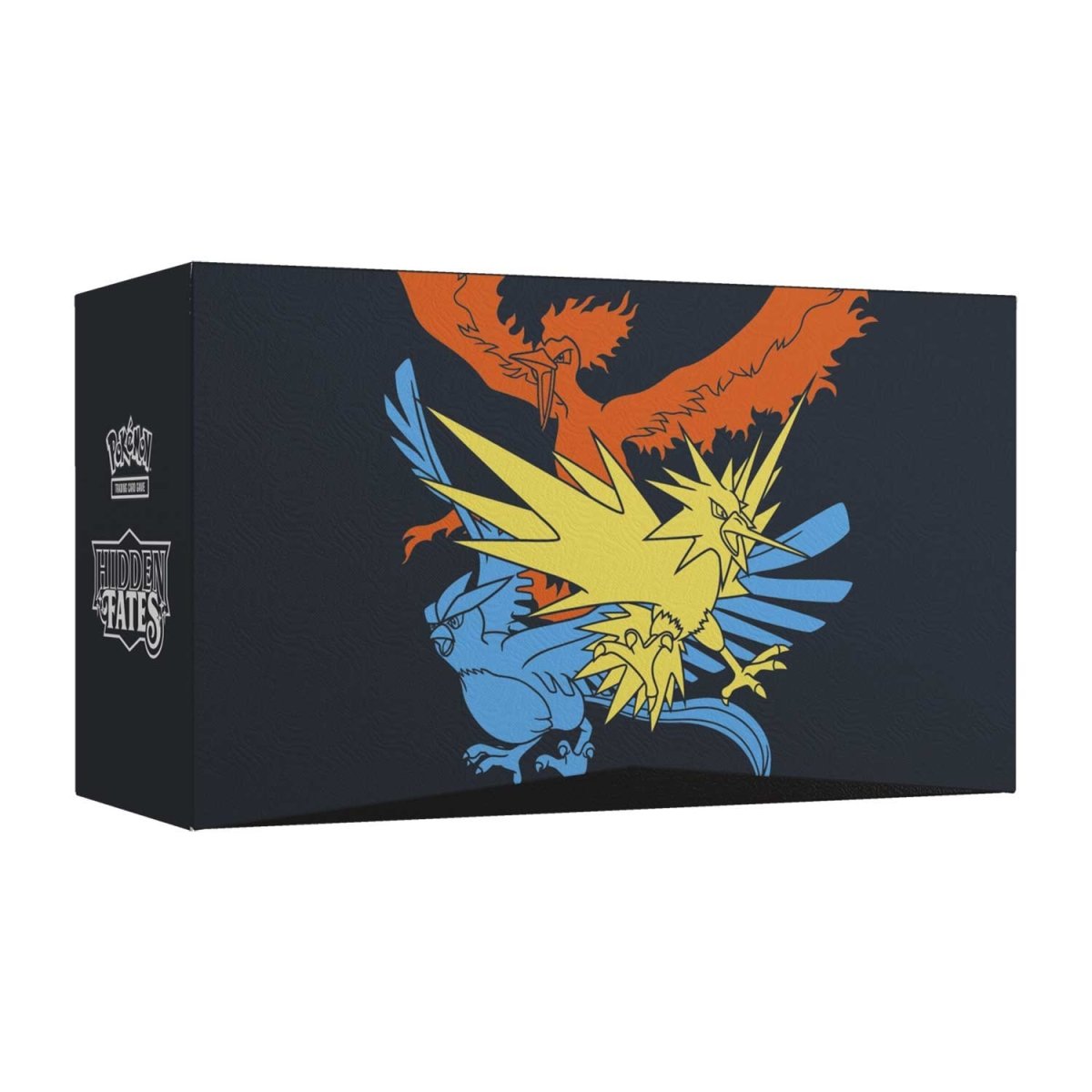 Pokémon TCG Hidden Fates Elite Trainer Box packaging featuring Moltres, Zapdos & Articuno-GX artwork