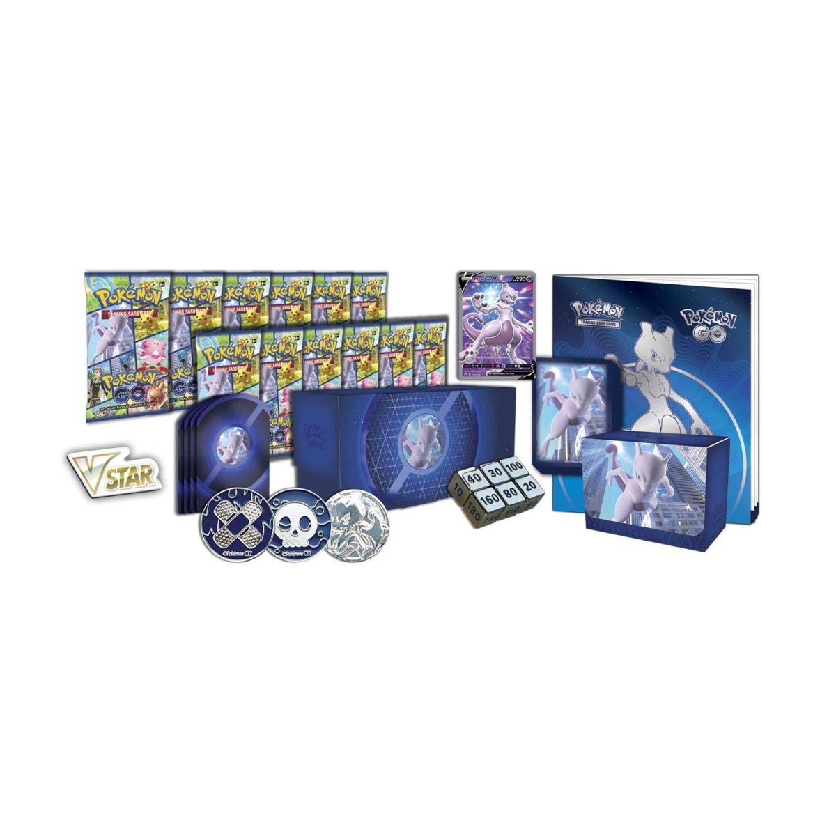 Pokémon TCG Pokémon GO Pokémon Center Elite Trainer Box Plus packaging with Mewtwo V promo card artwork