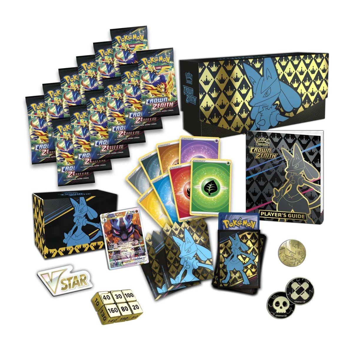 Pokémon TCG Crown Zenith Pokémon Center Elite Trainer Box Plus packaging with Lucario VSTAR promo card artwork