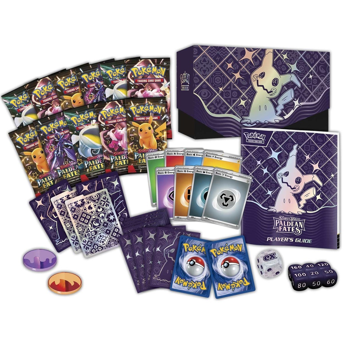 Pokémon TCG Scarlet & Violet—Paldean Fates Pokémon Center Elite Trainer Box packaging with Shiny Mimikyu promo card artwork